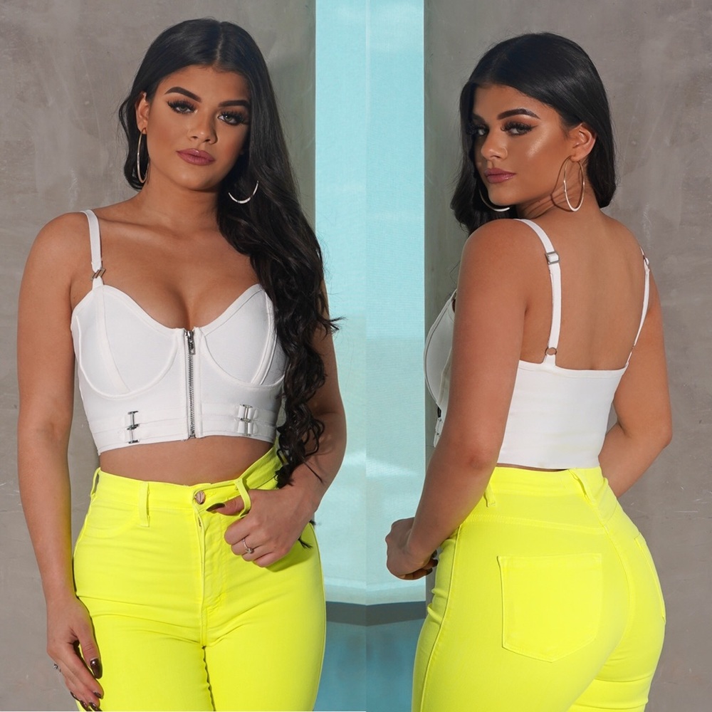 White Sleeveless Bandage Zipper Top